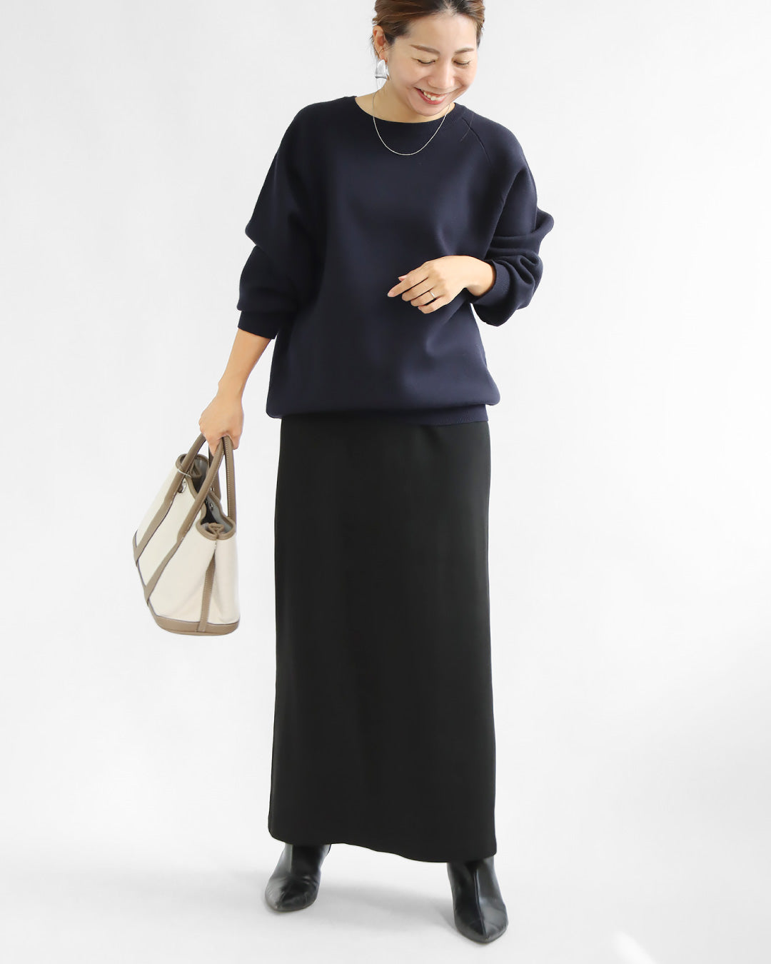 スウェットライクニット×リブタイトスカートコーデ2点セット