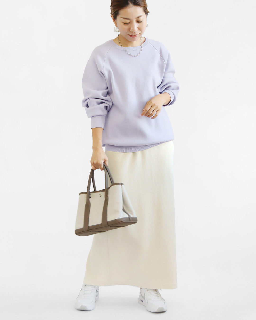 スウェットライクニット×リブタイトスカートコーデ2点セット