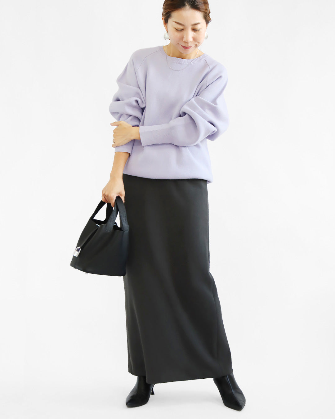 スウェットライクニット×リブタイトスカートコーデ2点セット