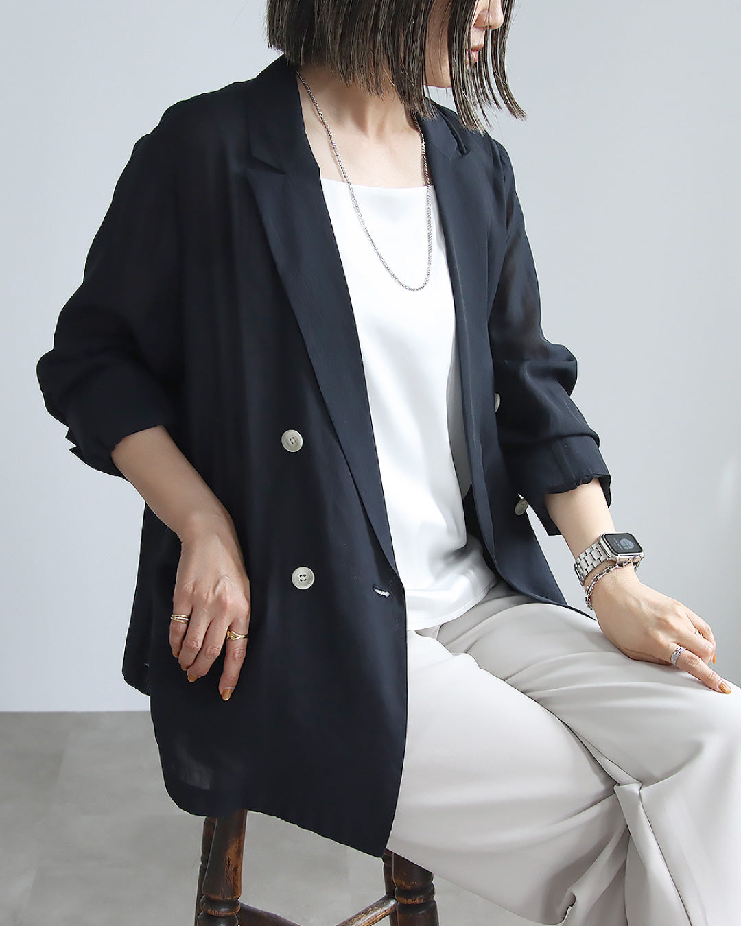 旬顔シアー×艶インナー　大人のジャケットコーデ2点セット