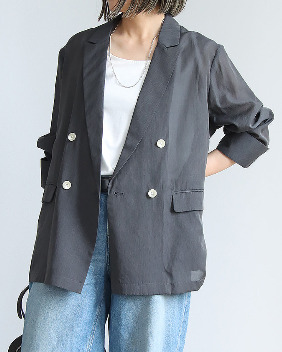 旬顔シアー×艶インナー　大人のジャケットコーデ2点セット