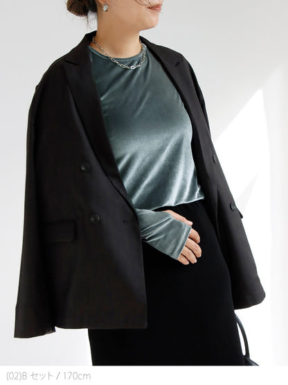 ジャケット×ベロアトップスコーデ2点セット