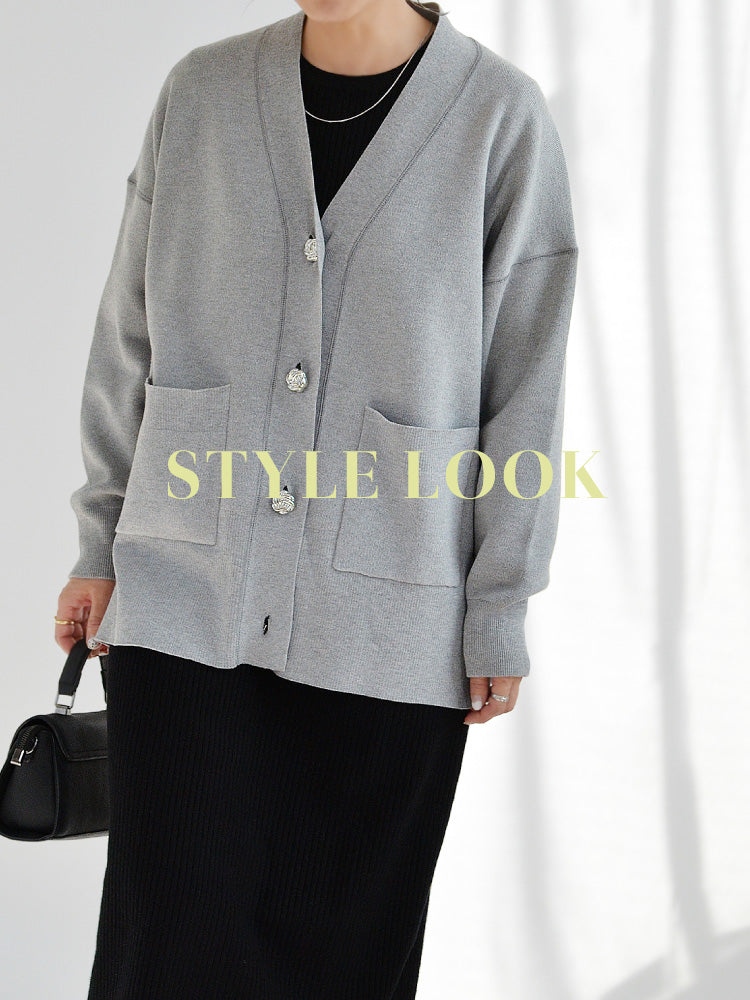 カーディガン×ニットワンピースコーデ2点セット