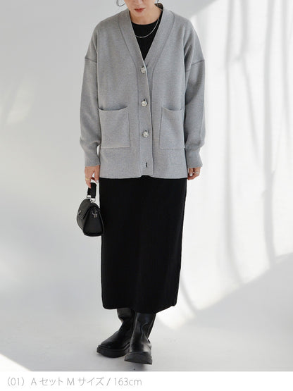 カーディガン×ニットワンピースコーデ2点セット