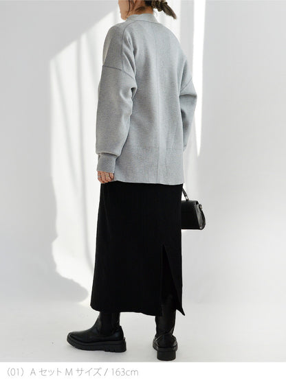 カーディガン×ニットワンピースコーデ2点セット