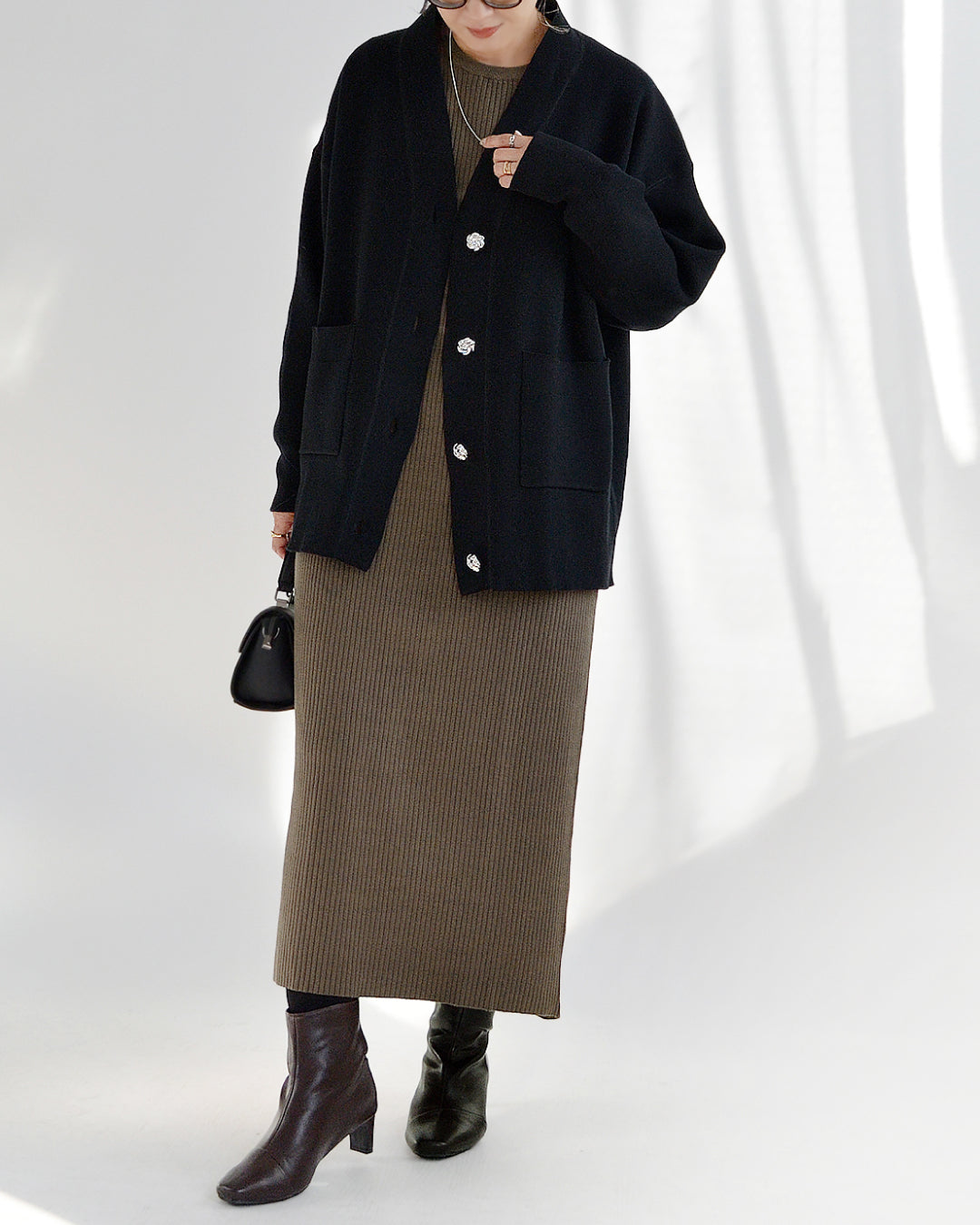 カーディガン×ニットワンピースコーデ2点セット