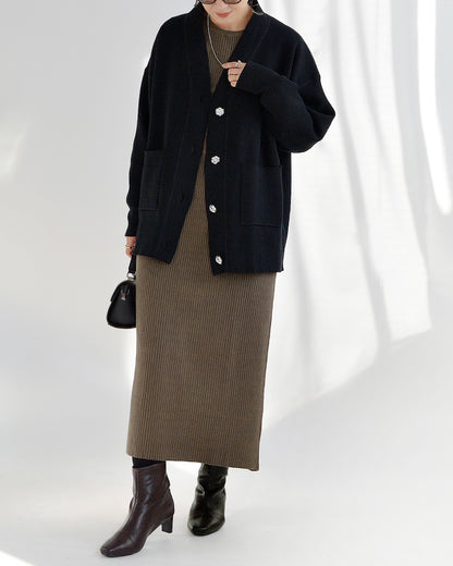 カーディガン×ニットワンピースコーデ2点セット