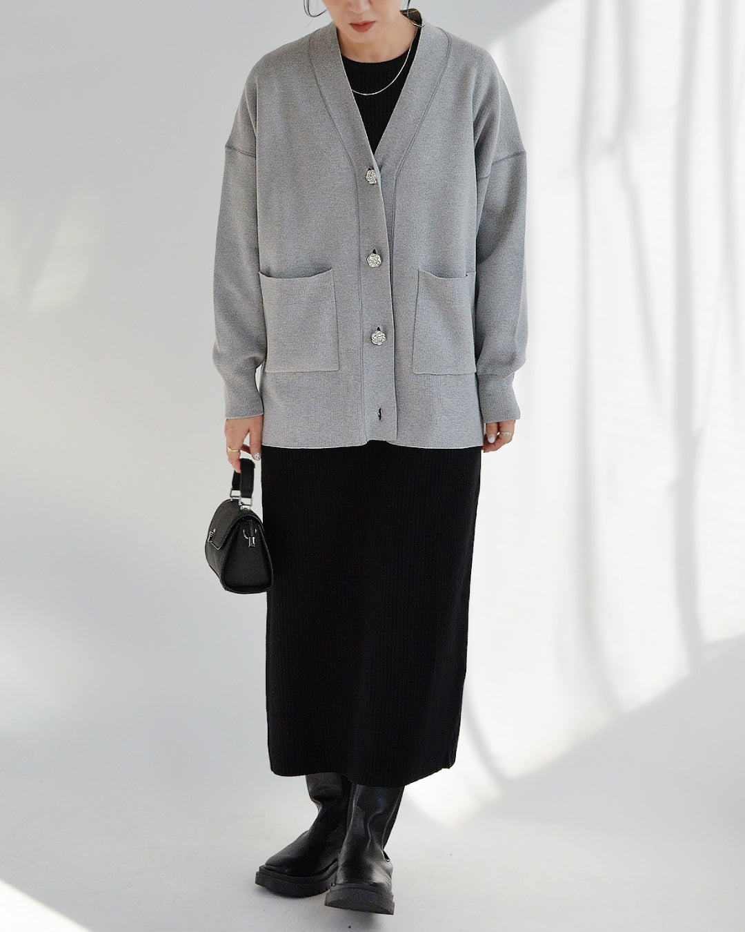 カーディガン×ニットワンピースコーデ2点セット