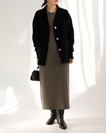 カーディガン×ニットワンピースコーデ2点セット