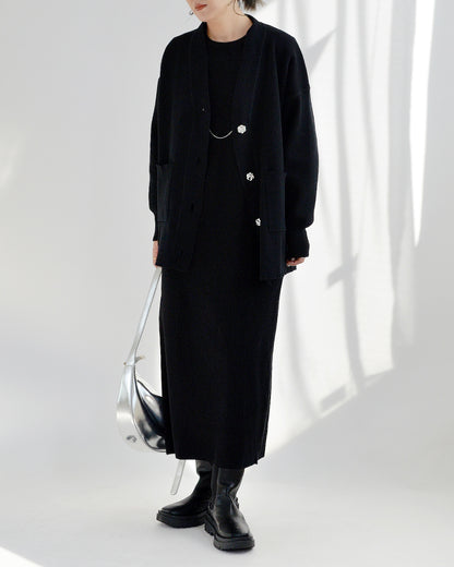 カーディガン×ニットワンピースコーデ2点セット