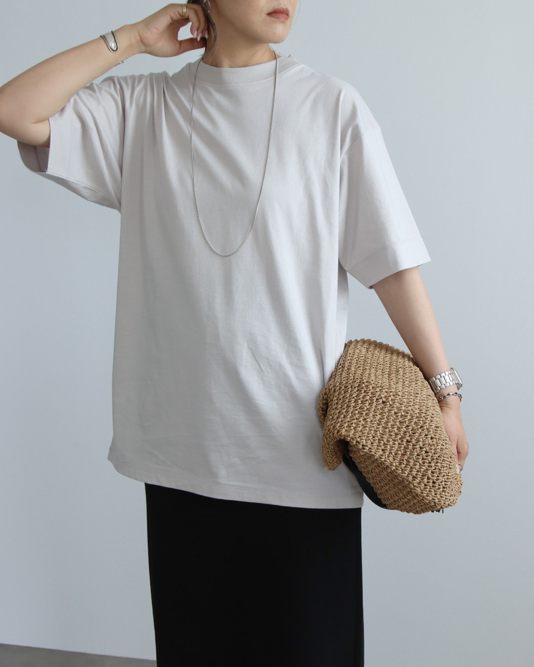 シルケットハイネックTシャツ