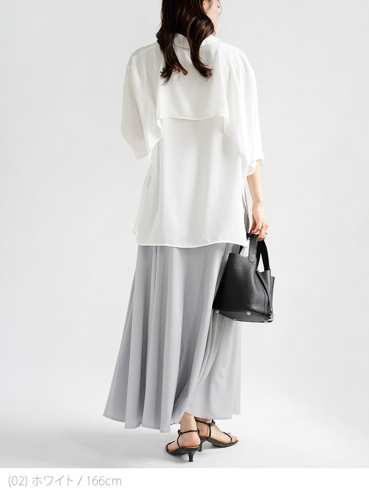 バックレイヤードシフォンシャツ