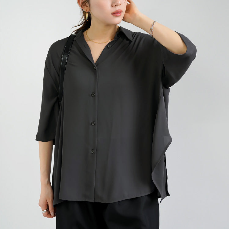 バックレイヤードシフォンシャツ