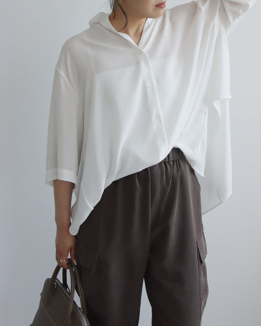 バックレイヤードシフォンシャツ