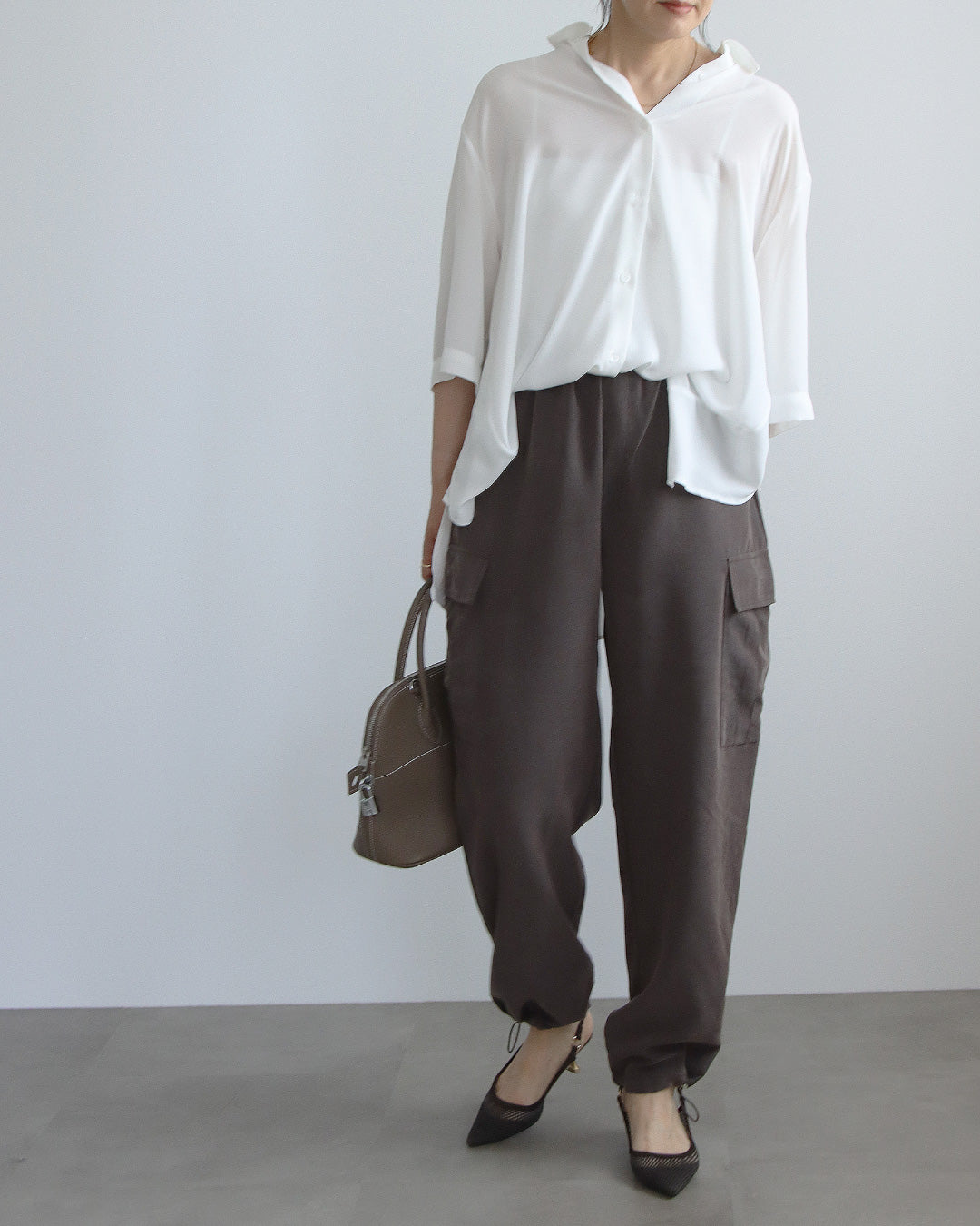 バックレイヤードシフォンシャツ