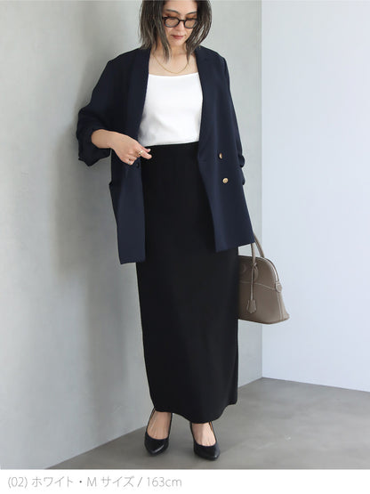 リブスクエア７分袖トップス