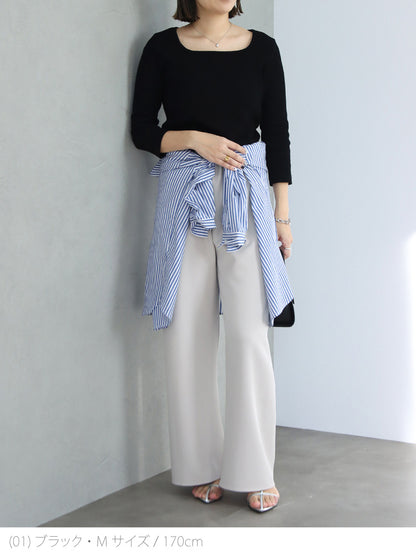 リブスクエア７分袖トップス