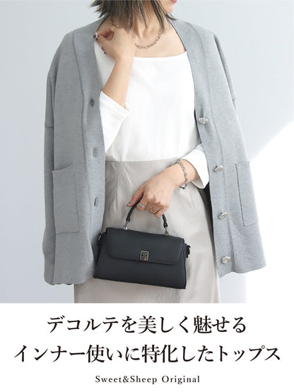 リブスクエア７分袖トップス