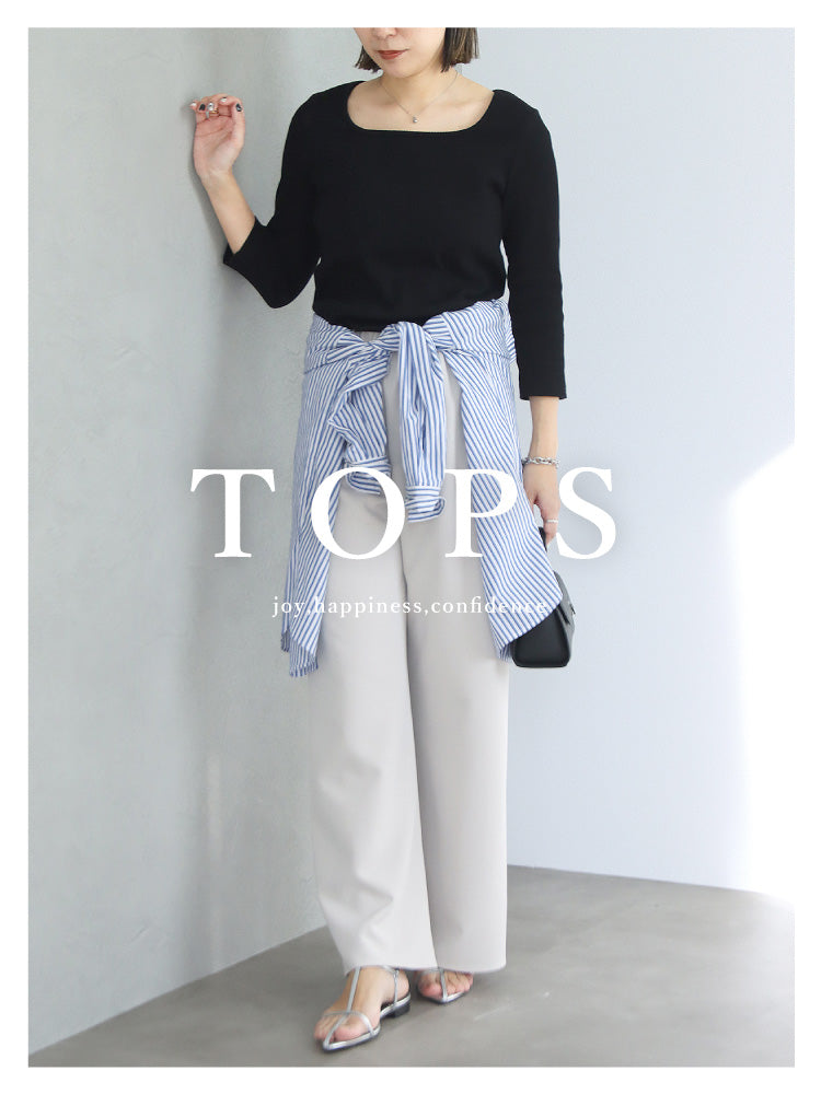 リブスクエア７分袖トップス