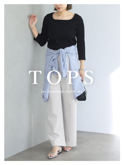 リブスクエア７分袖トップス