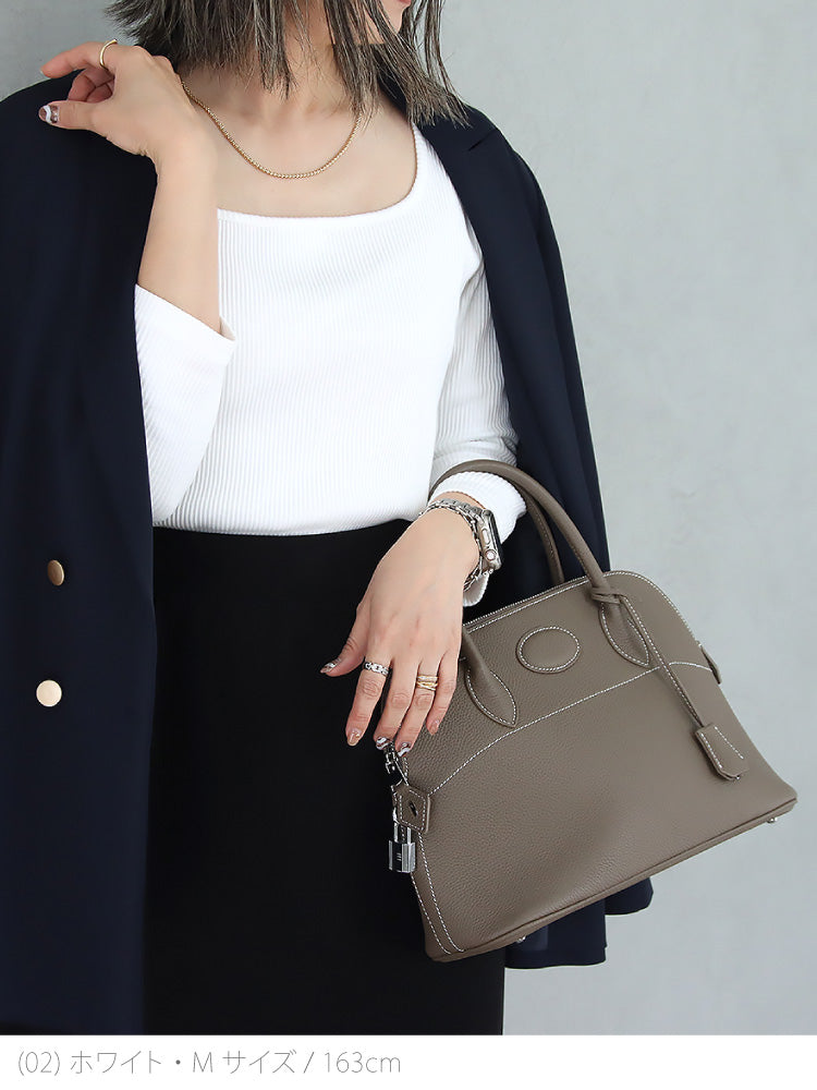 リブスクエア７分袖トップス