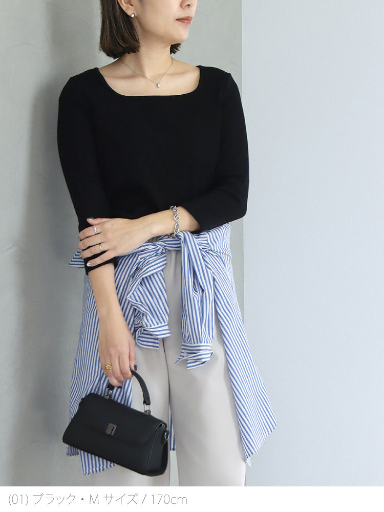 リブスクエア７分袖トップス