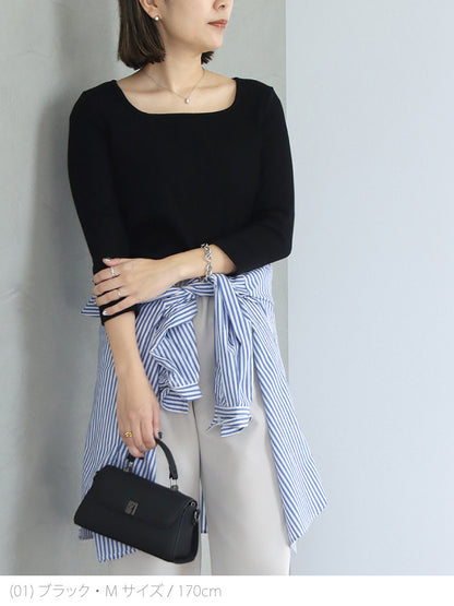 リブスクエア７分袖トップス