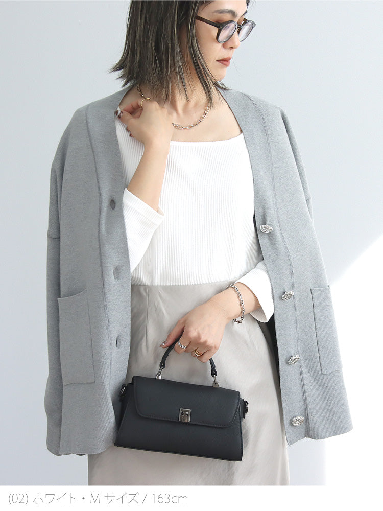 リブスクエア７分袖トップス