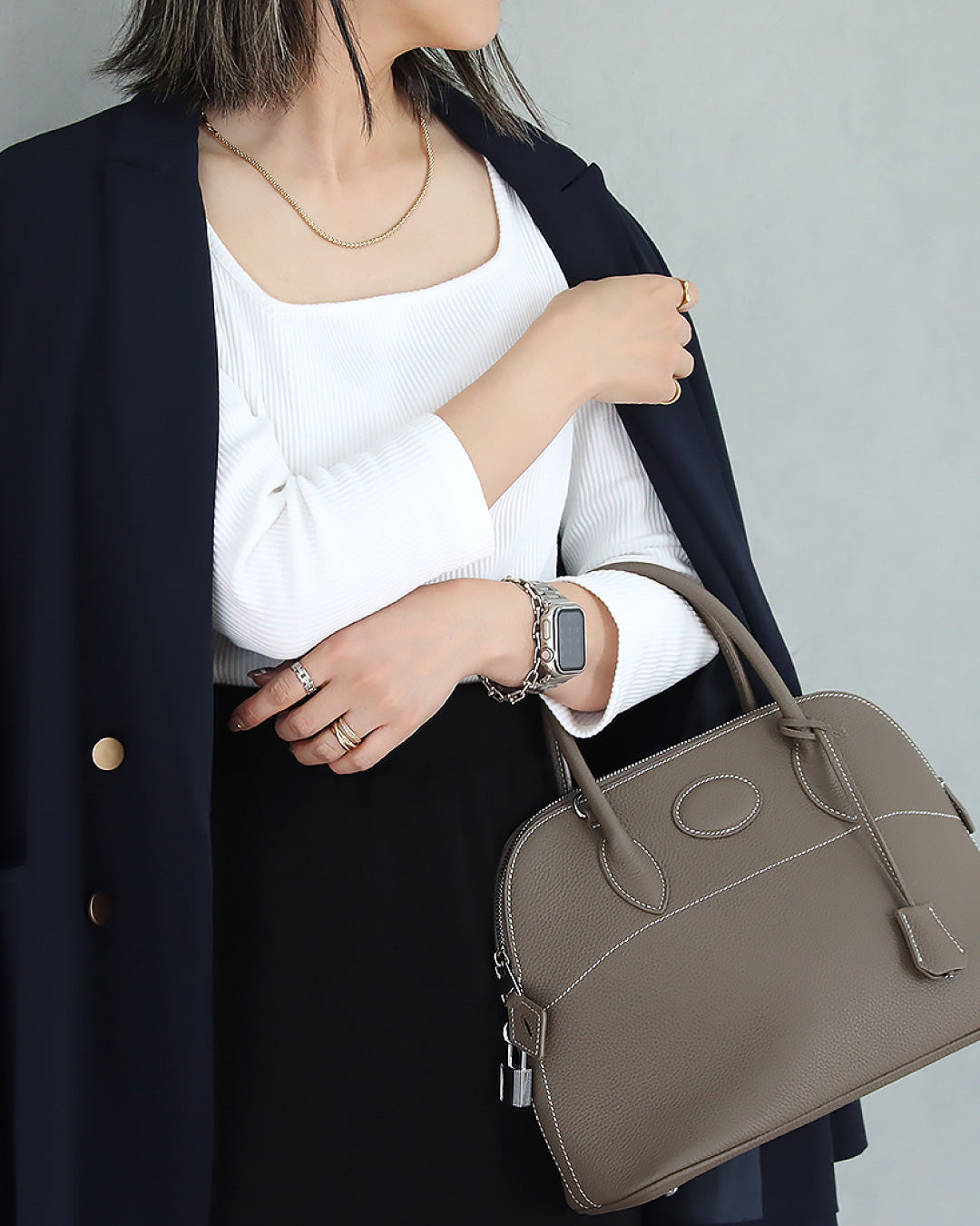 リブスクエア７分袖トップス