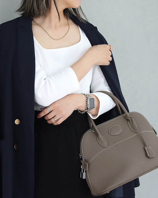 リブスクエア７分袖トップス