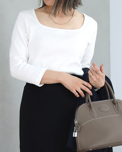 リブスクエア７分袖トップス