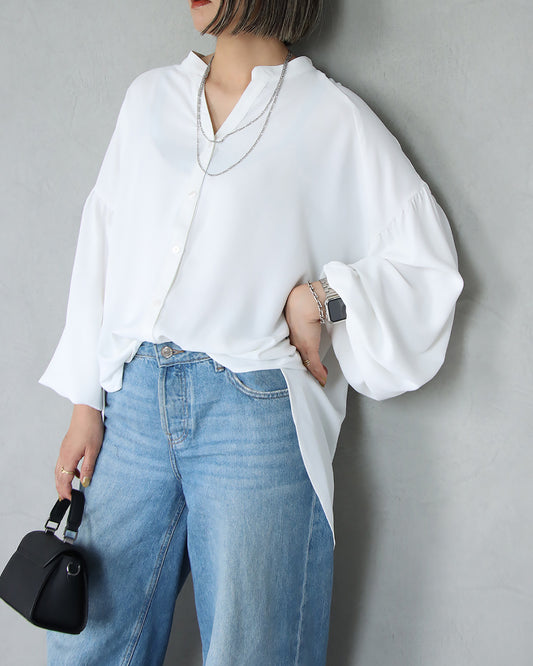 【SALE】ボリュームスリーブとろみブラウス